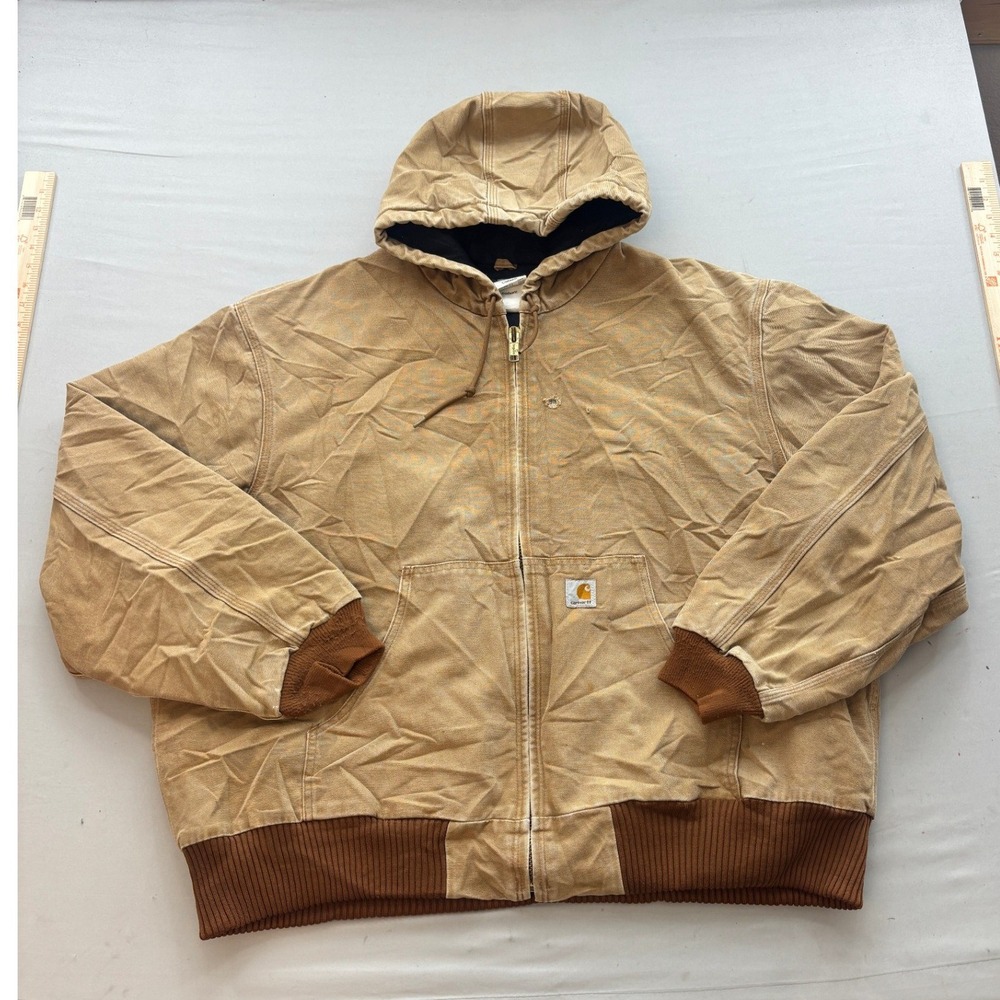 Carhartt J140 BRN Duck Canvas Active Jacket Brown Mens 2XL Distressed Hooded Zip